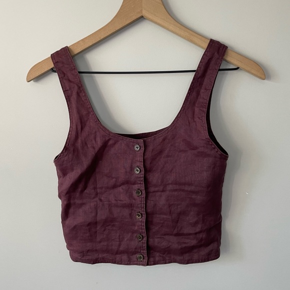 Araw linen burgundy sleeveless crop top X small - Picture 5 of 7